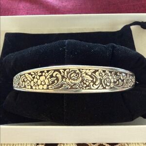 Floral Silver Bangle Bracelet